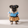 Pug wearing a samurai walking costume with sunglasses