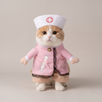 Cat wearing a pink nurse walking costume